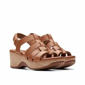 NEW CLARKS women's chelseah peak wedge sandal in cinnamon leather